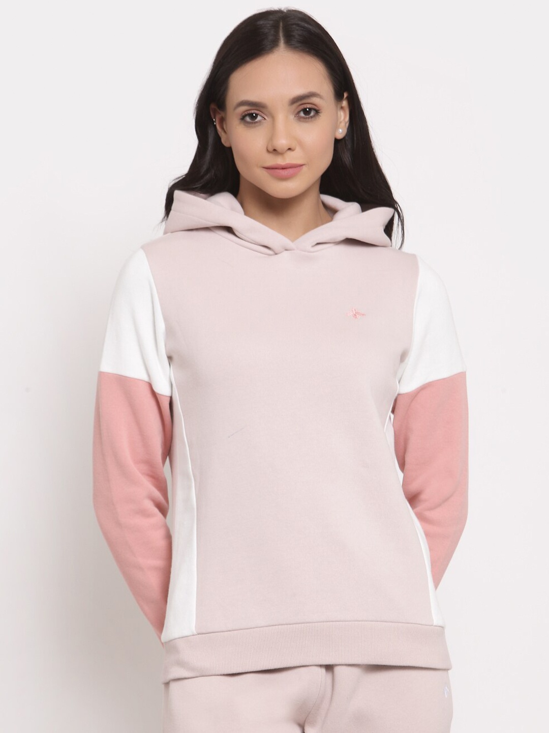 

Mode by Red Tape Women Pink Colourblocked Hooded Sweatshirt