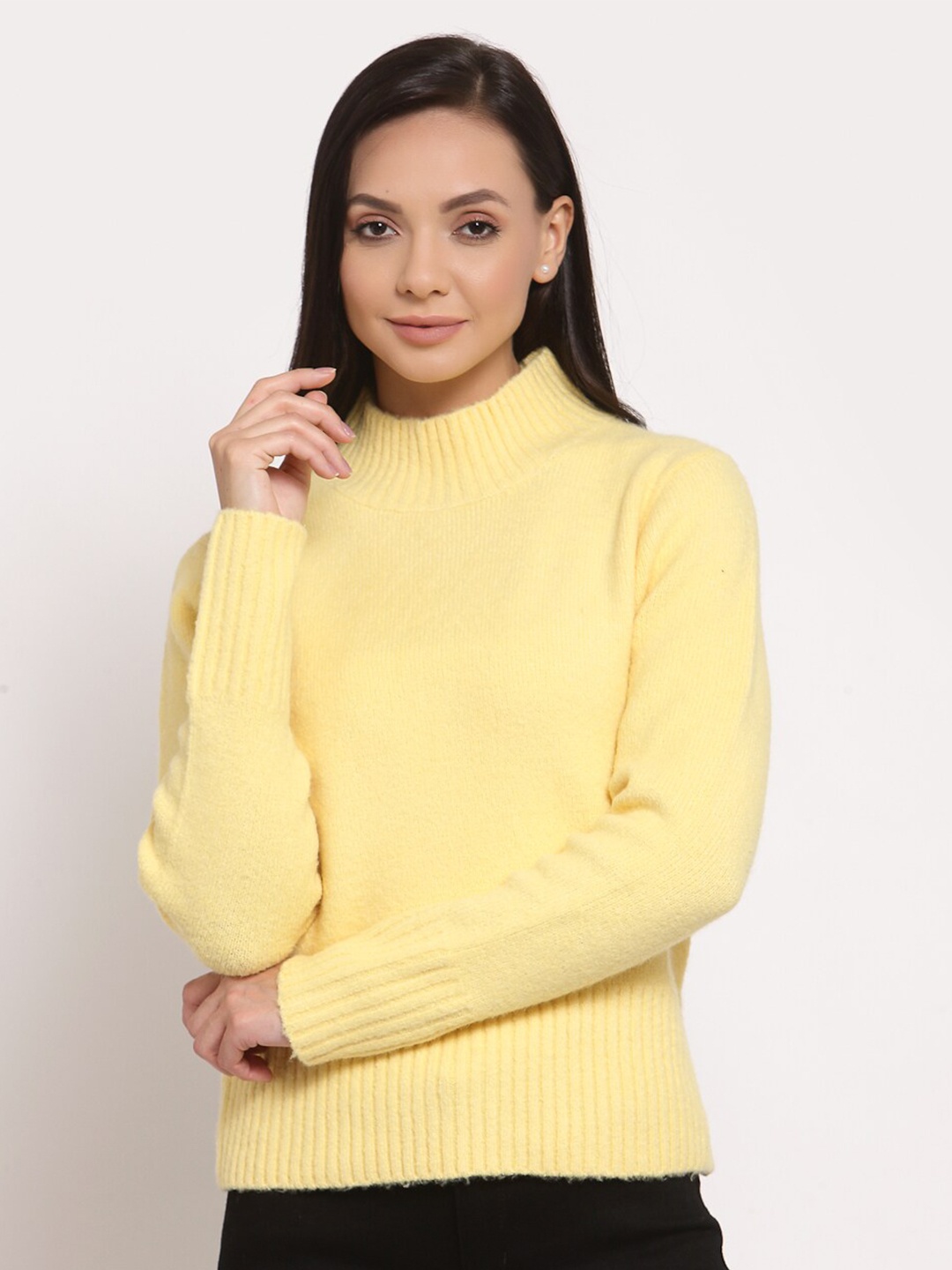 

Mode by Red Tape Women Yellow Solid Turtle Neck Pullover Sweater