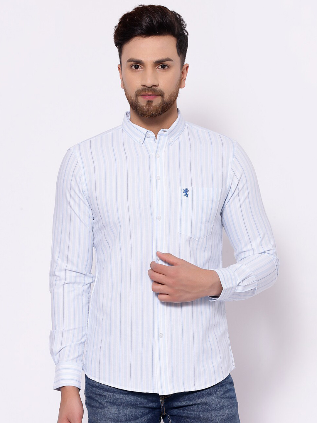 

Red Tape Men Blue Opaque Striped Casual Shirt