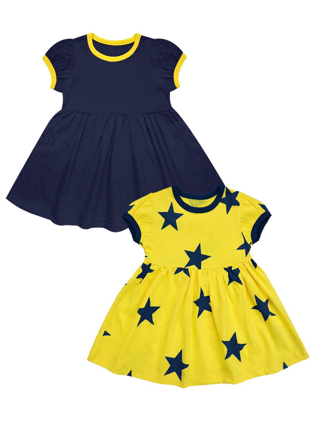 

A.T.U.N. Girls Pack of 2 Yellow & Navy Blue Printed Fit and Flare Dress