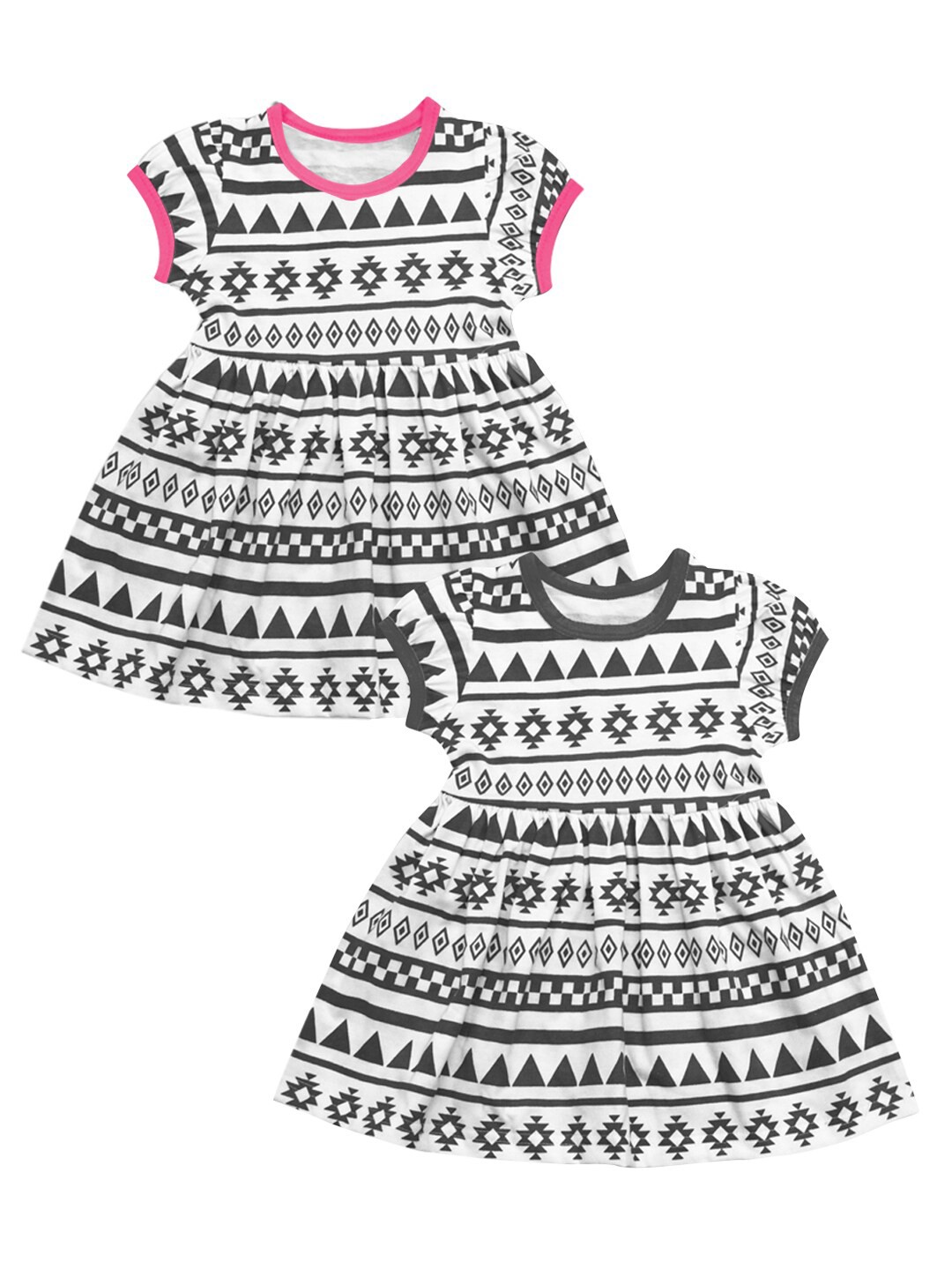 

A T U N Pack Of 2 White & Black Pure Cotton Dress