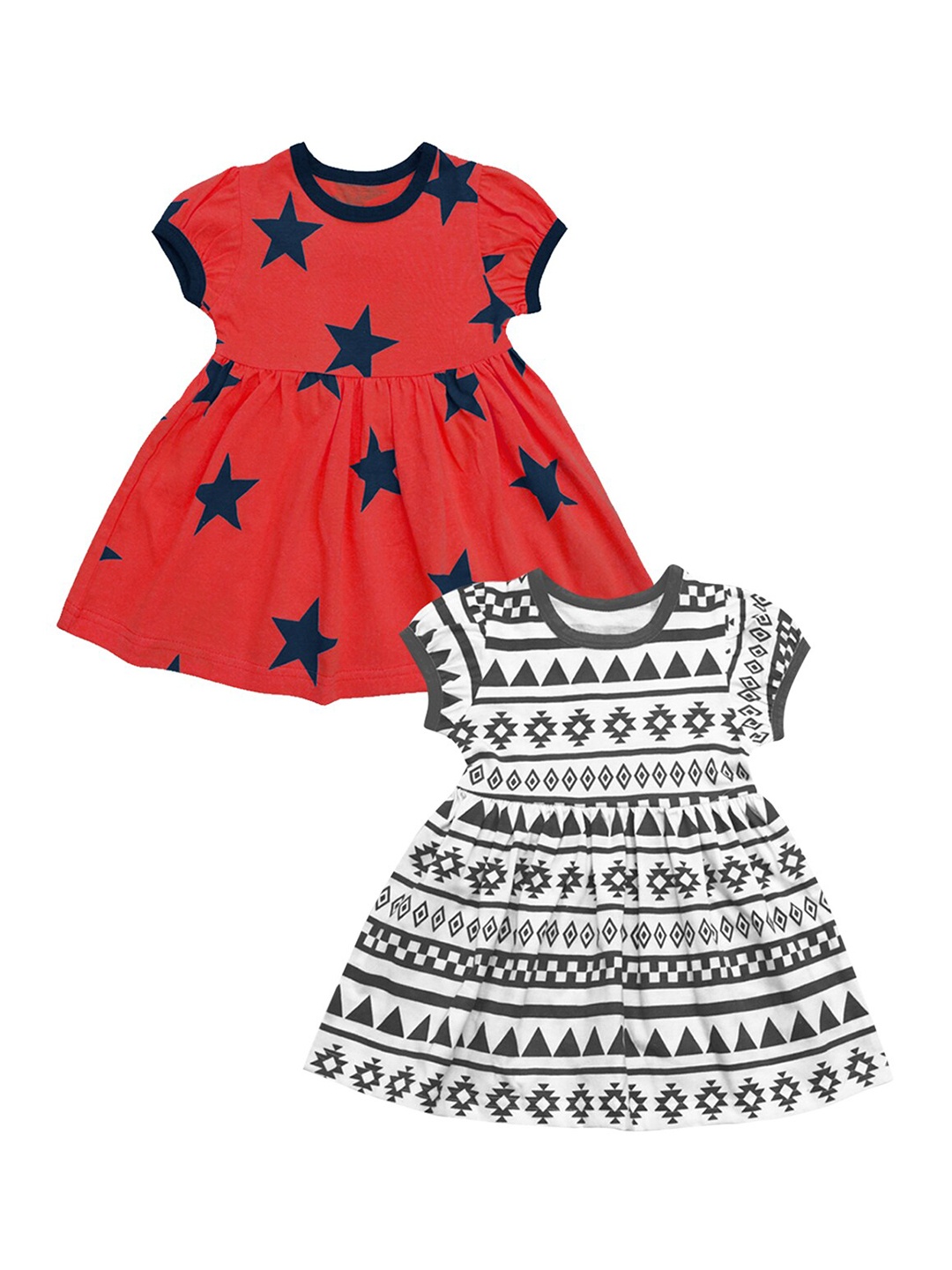 

A T U N Pack Of 2 Red & White Pure Cotton Dress