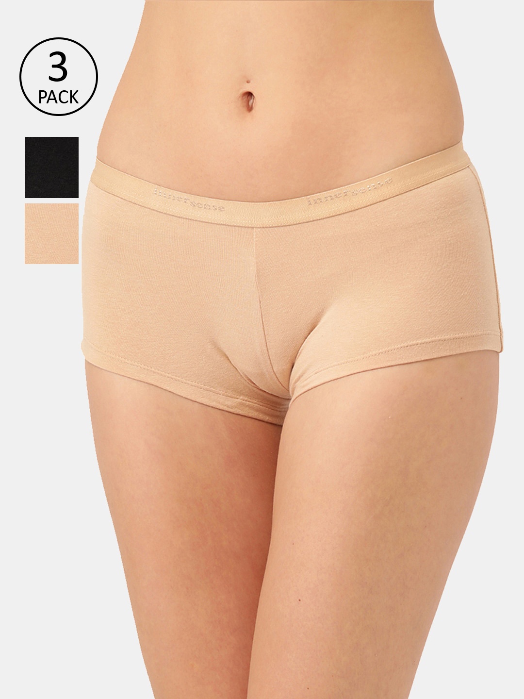 

Inner Sense Women Organic Cotton Pack Of 3 Assorted Solid Anti-Microbial Boyshorts