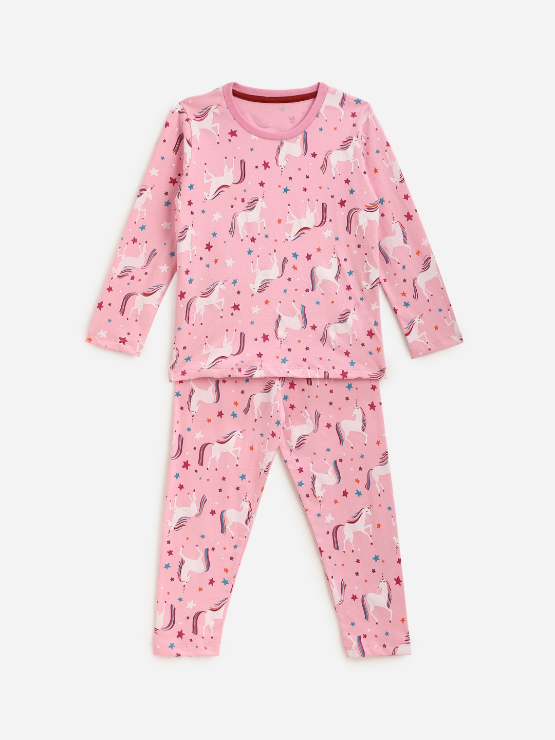 

YK Girls Pink & Blue Printed Pure Cotton Night suit