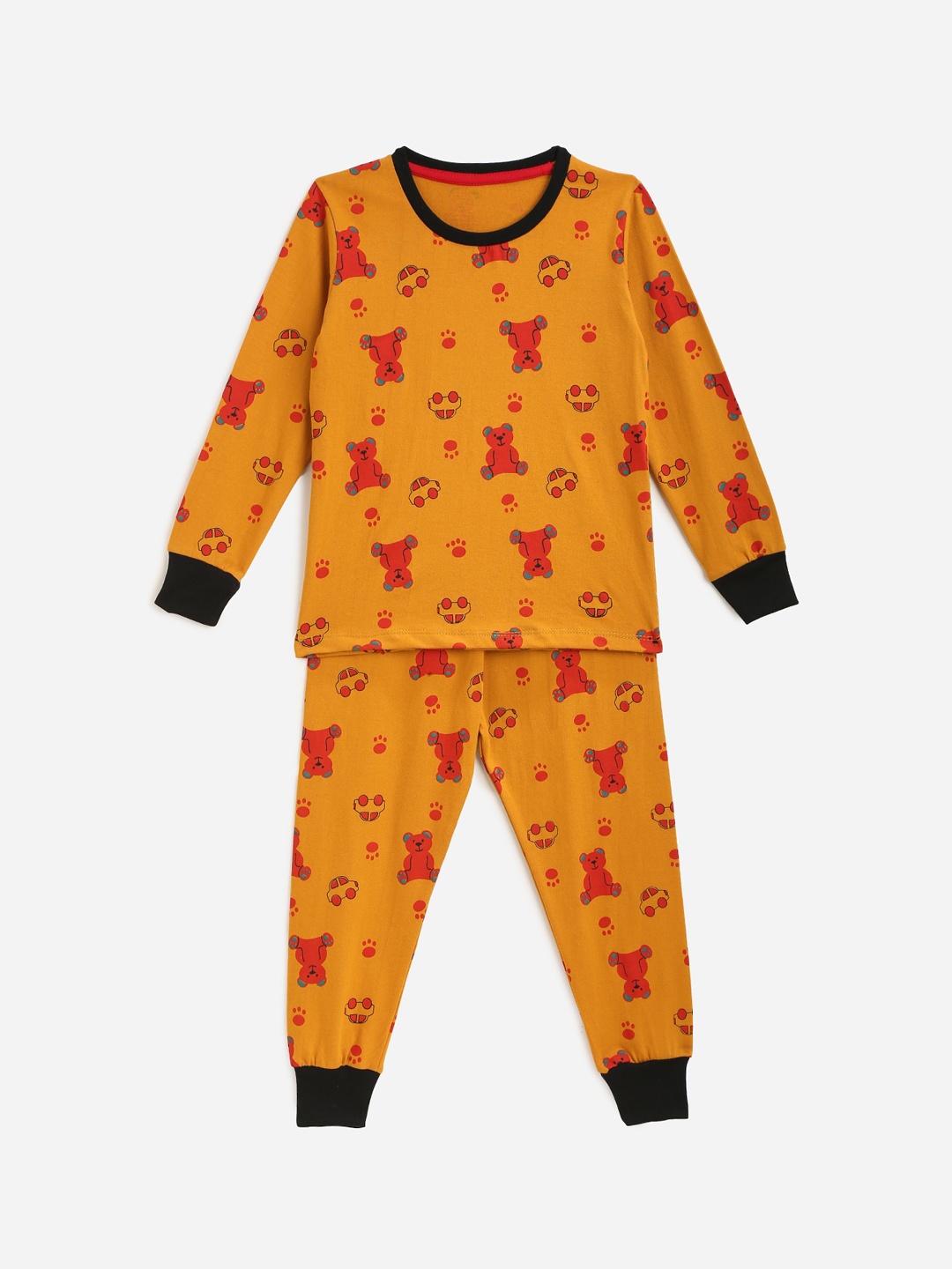 

YK Boys Mustard Cartoon Character Printed Pure Cotton Night Suit Set