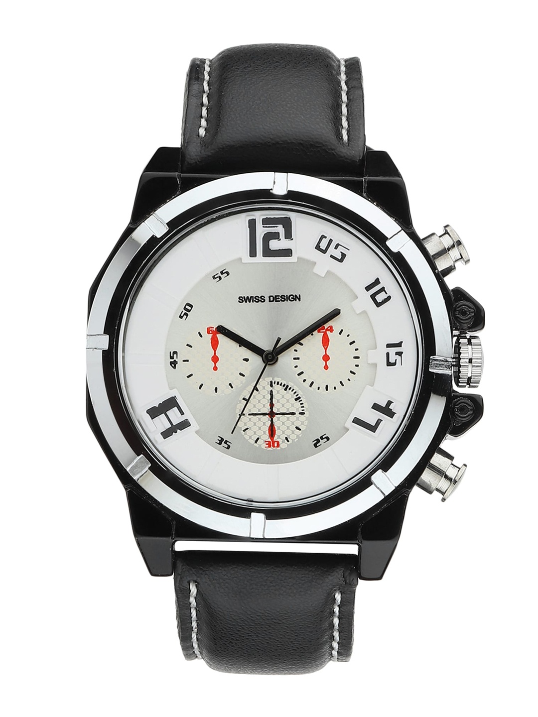 

Swiss Design Men White Dial & Black Leather Straps Analogue Watch SD-706-BK01