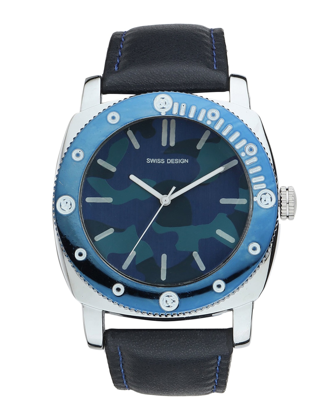 

Swiss Design Men Blue Patterned Dial & Blue Leather Straps Analogue Watch