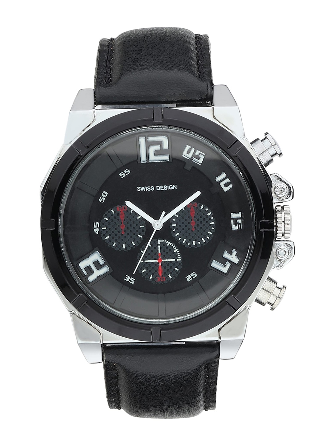 

Swiss Design Men Black Dial & Black Leather Straps Analogue Watch SD-706-BK02