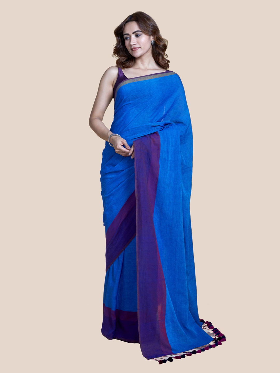 

Suta Blue & Purple Pure Cotton Solid Saree