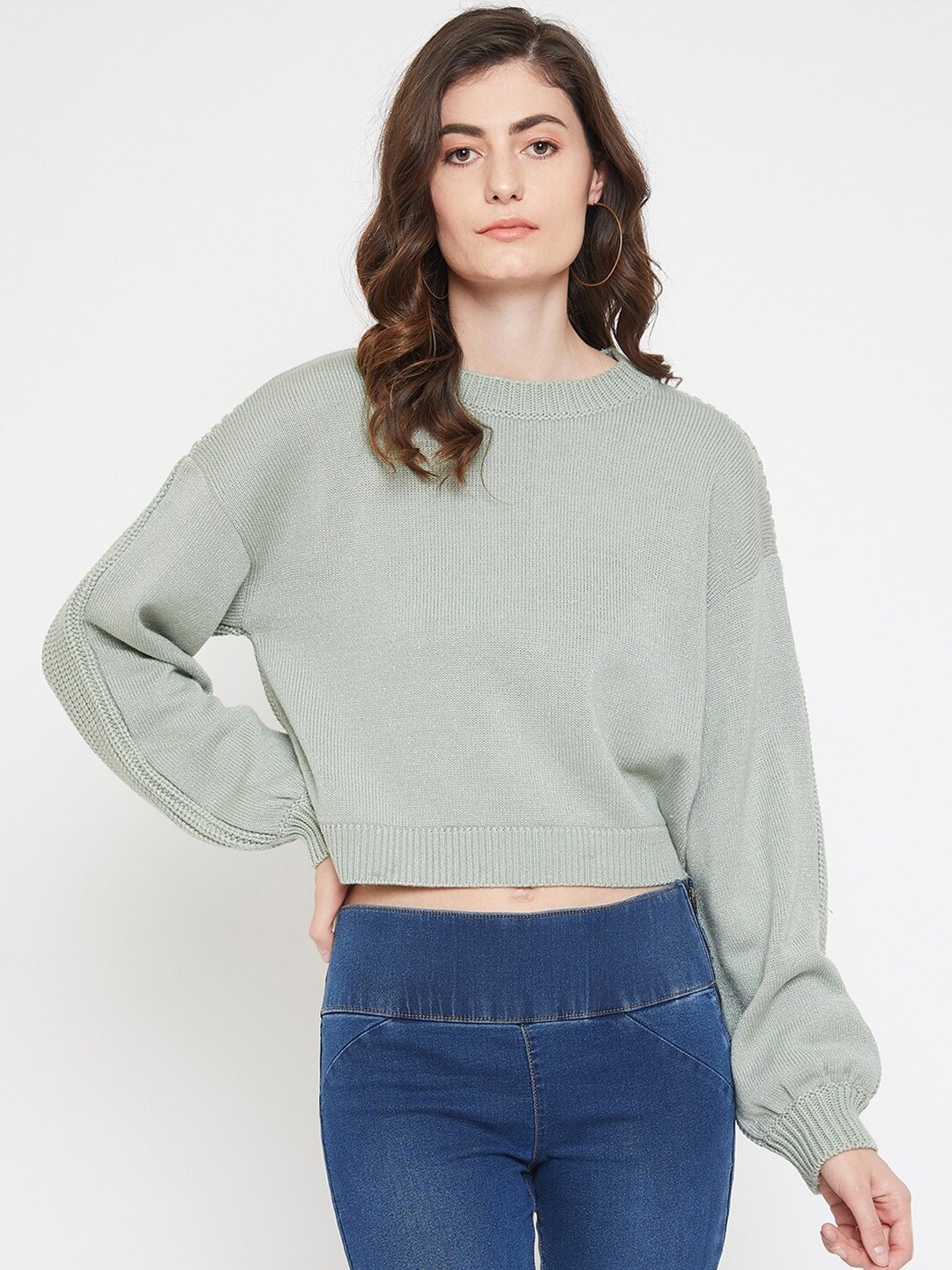 

CAMLA Women Green Woollen Crop Pullover