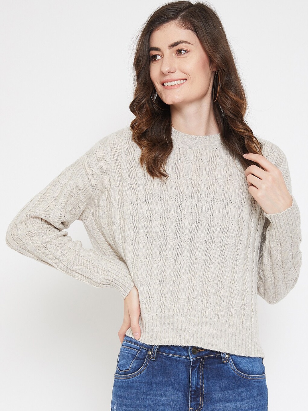 

CAMLA Women Beige Cable Knit Pullover