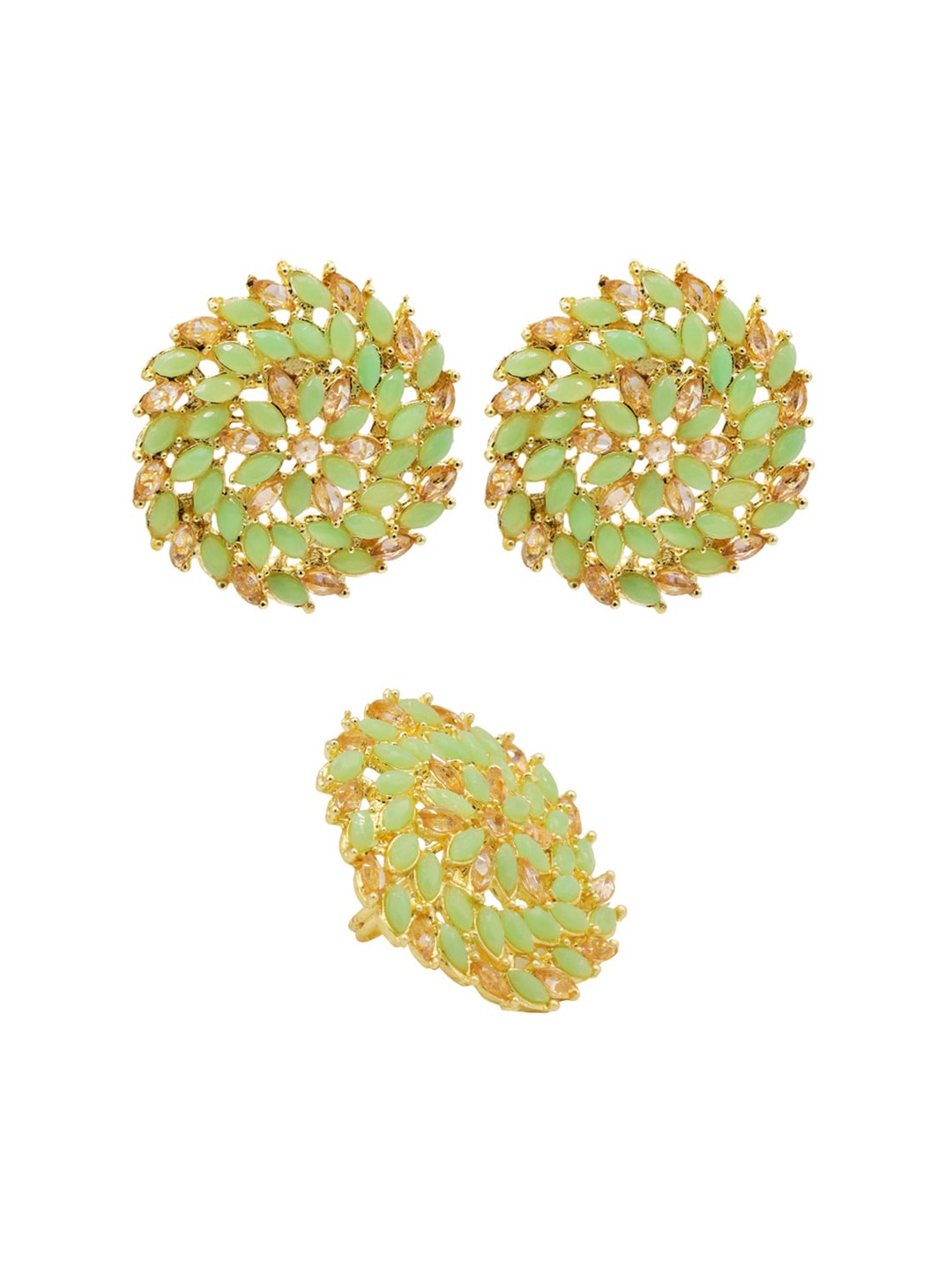 

ASMITTA JEWELLERY Gold- toned Stud Earring with Adjustable Finger ring, Lime green