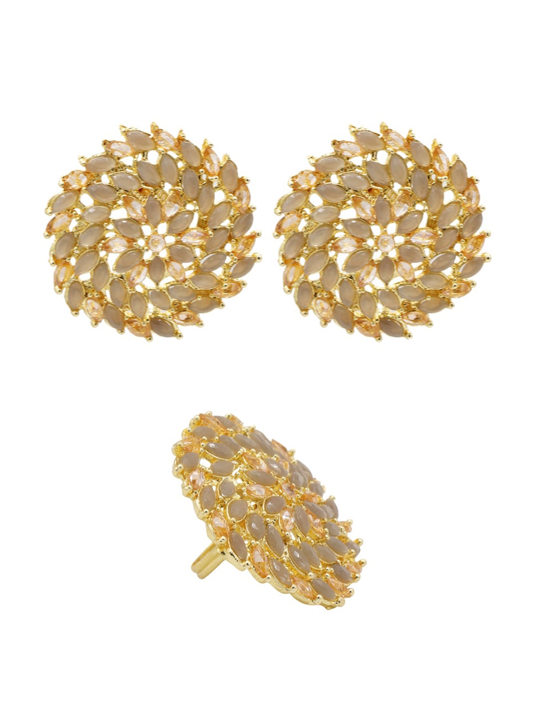 

ASMITTA JEWELLERY Gold Toned & Beige Stud Earring with Adjustable Finger ring