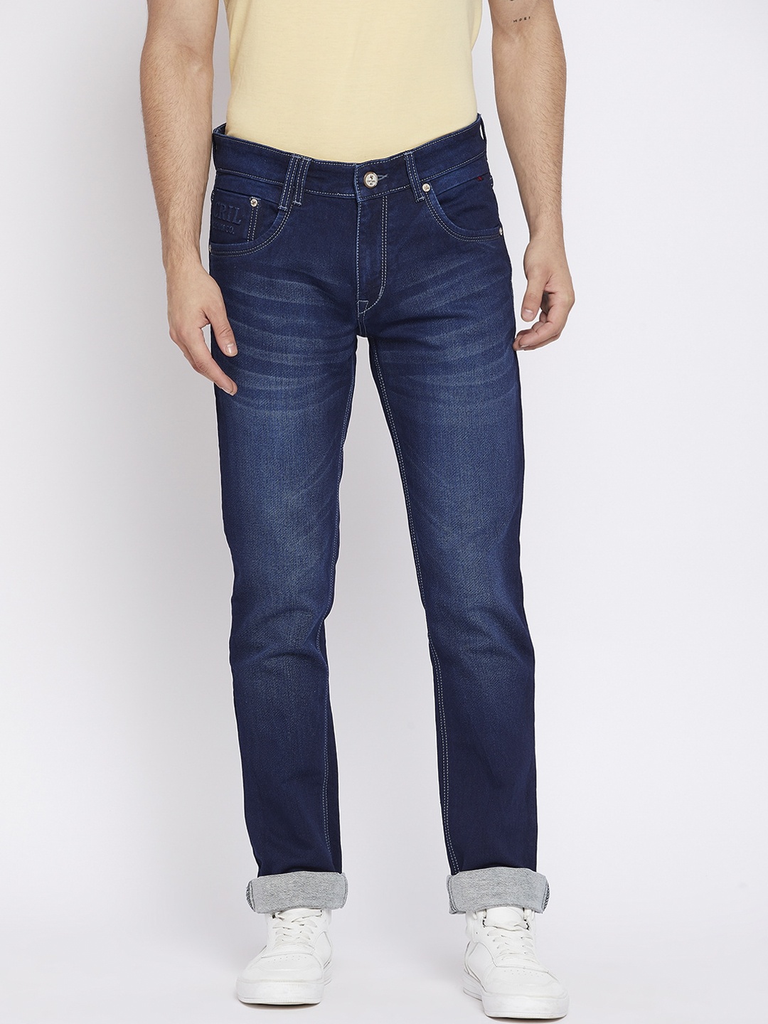 

Cantabil Men Blue Light Fade Regular Fit Jeans