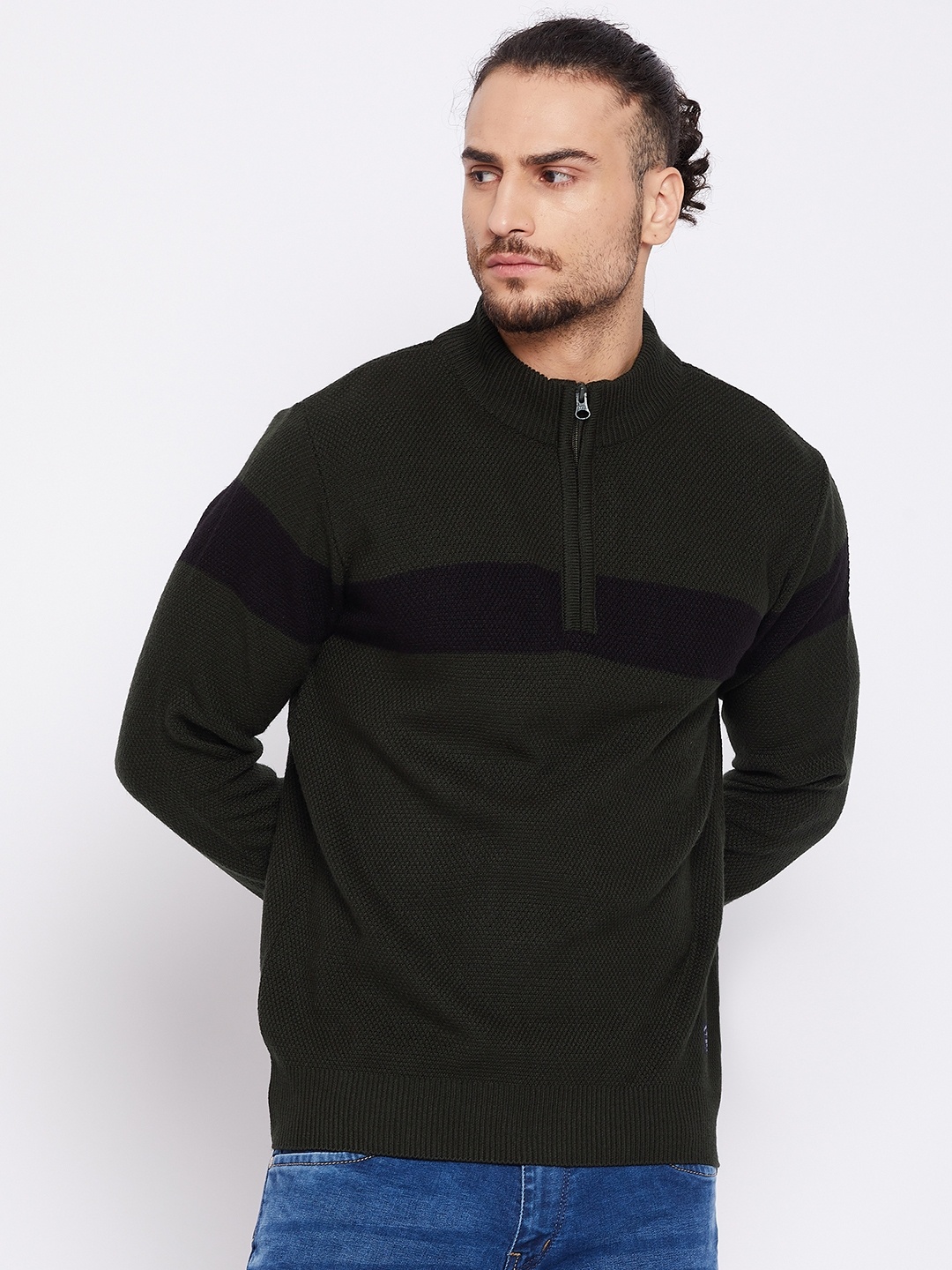 

Cantabil Men Olive Green Pure Woolen Pullover Sweater