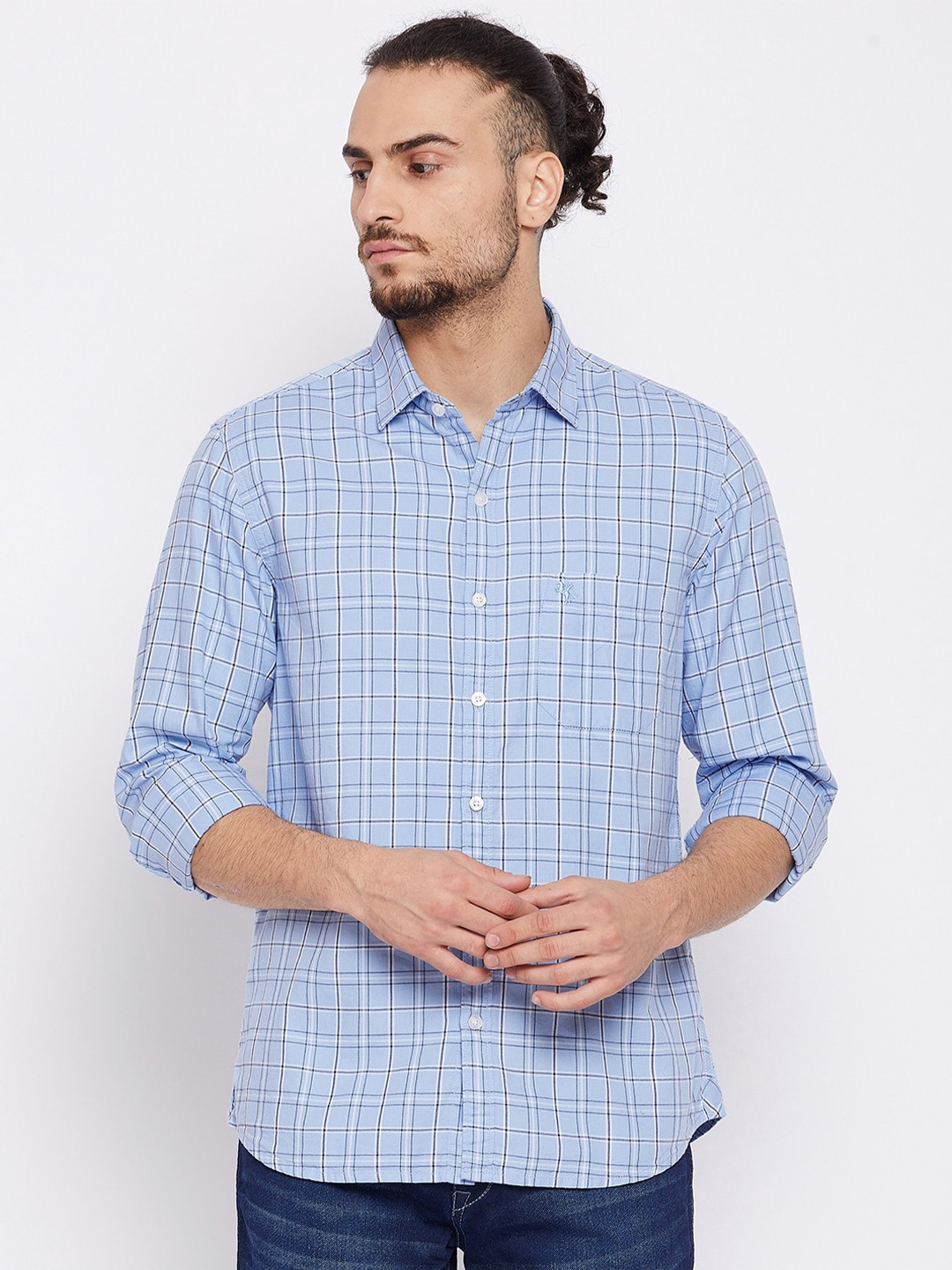 

Cantabil Men Blue & Black Opaque Checked Casual Shirt