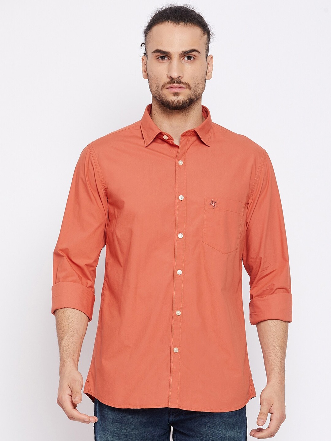 

Cantabil Men Rust Pure Cotton Casual Shirt