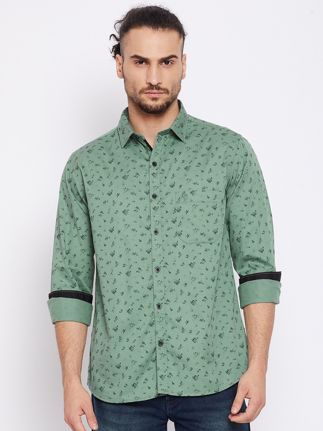 

Cantabil Men Green Floral Opaque Printed Casual Cotton Shirt