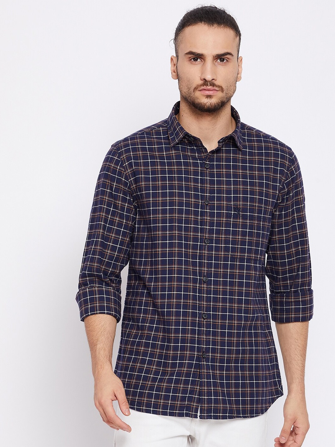 

Cantabil Men Navy Blue Grid Tattersall Checks Opaque Casual Shirt