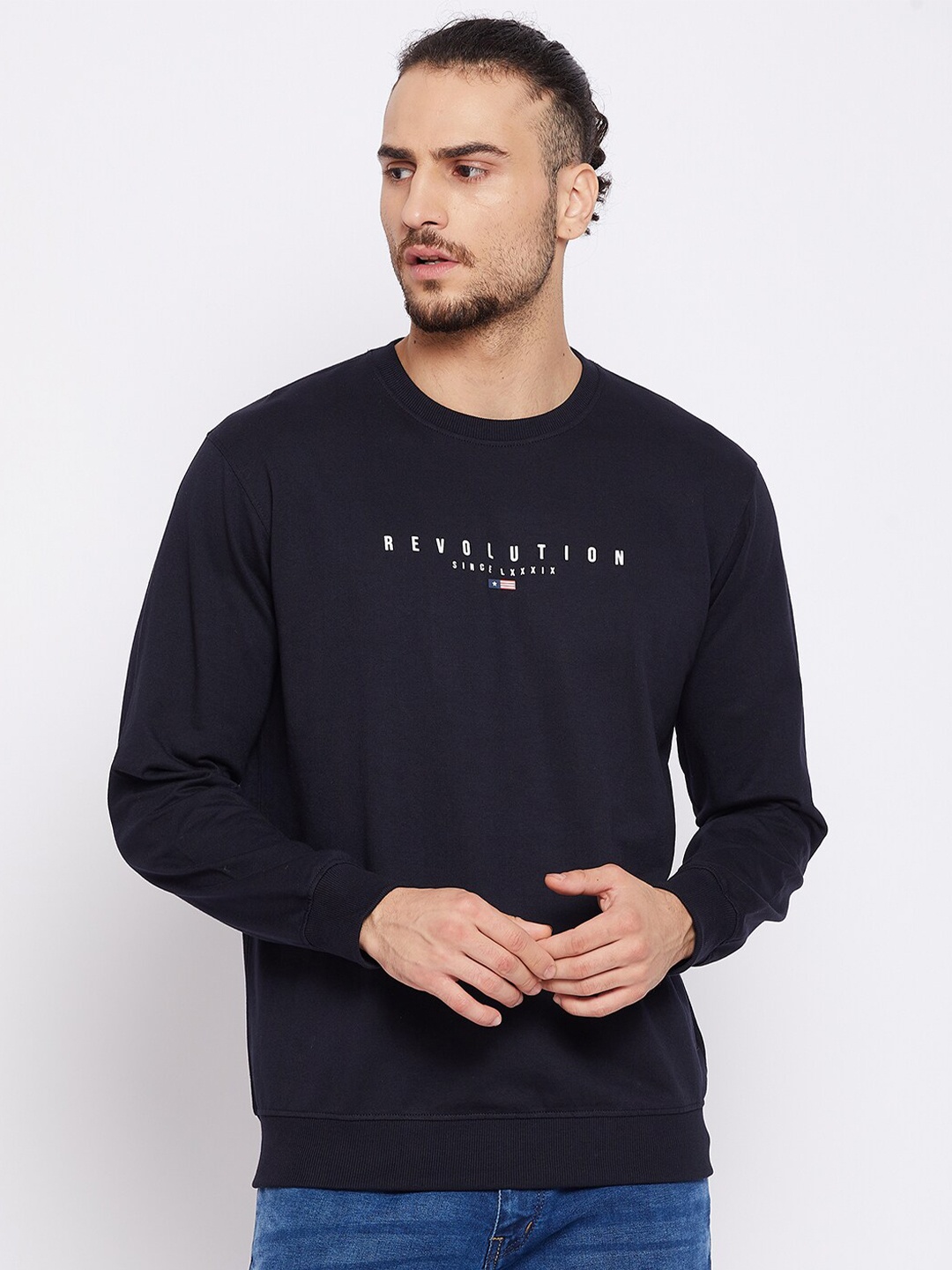 

Cantabil Men Navy Blue Pure Cotton T-shirt