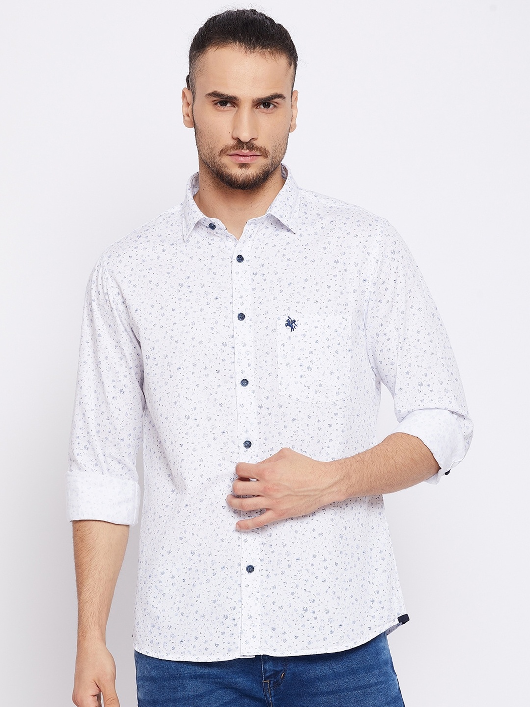 

Cantabil Men White Opaque Printed Casual Shirt