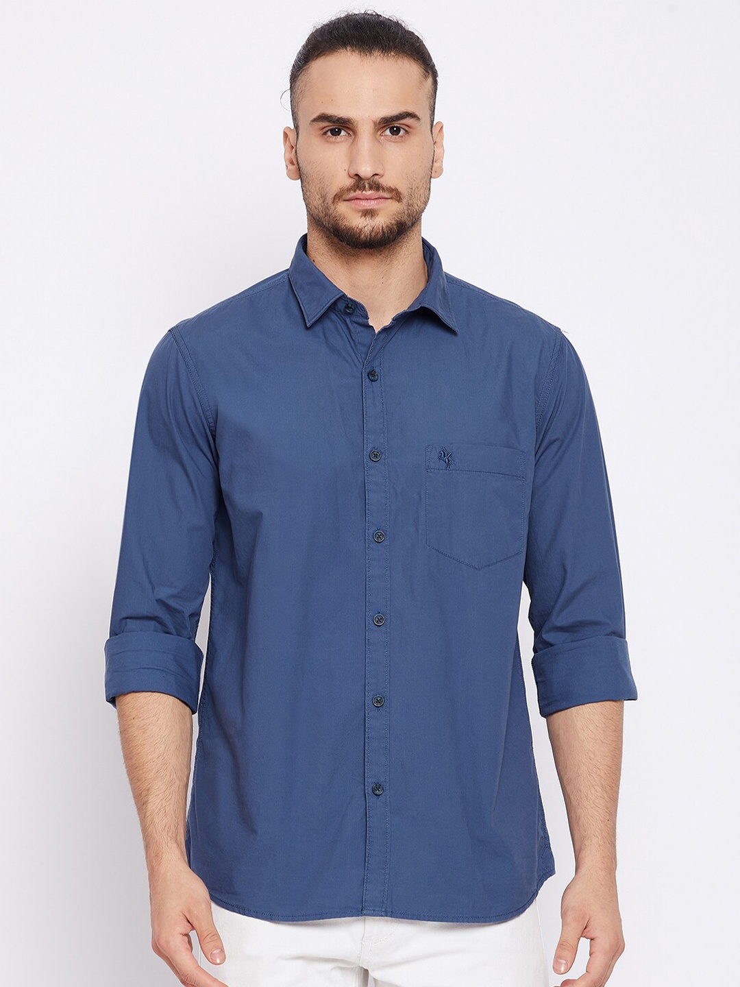 

Cantabil Men Blue Opaque Pure Cotton Casual Shirt