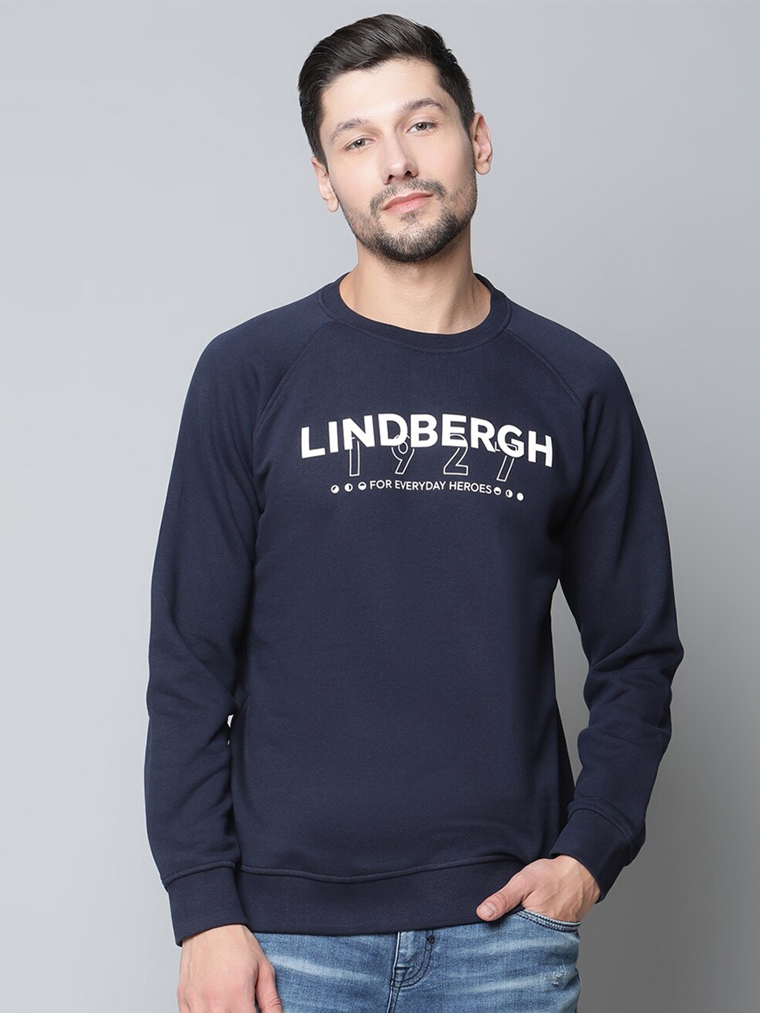 

LINDBERGH Men Navy Blue Printed Sweatshirt