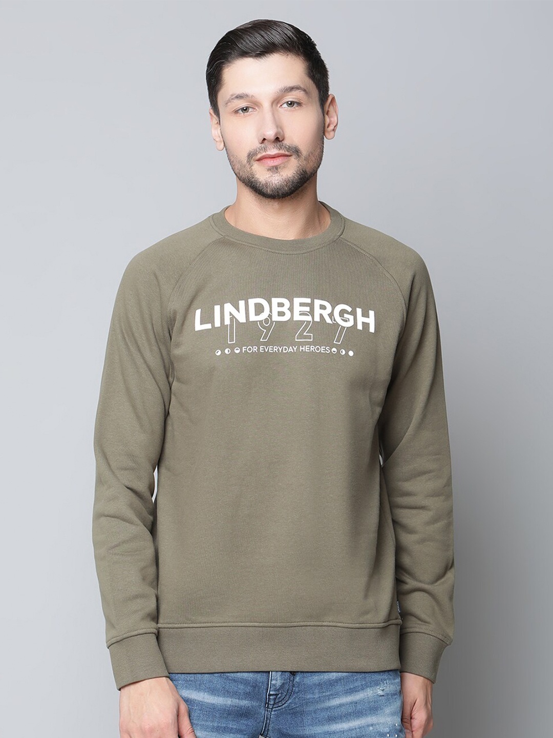 

LINDBERGH Men Olive Green Printed Sweatshirt