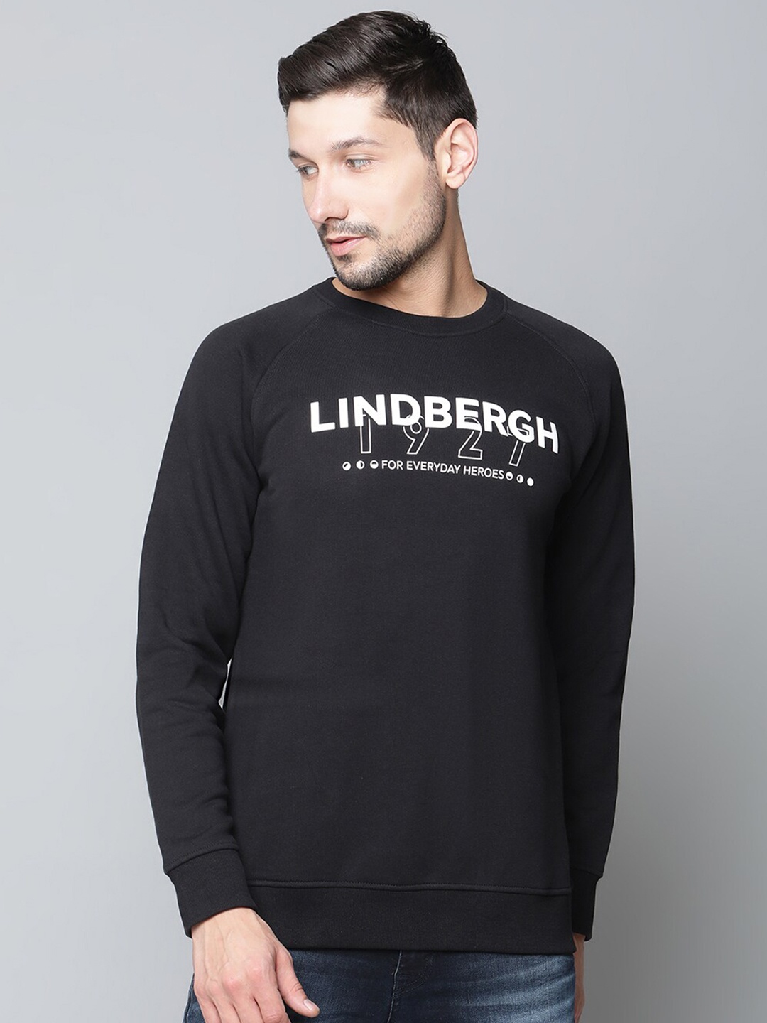 

LINDBERGH Men Black Printed Pure Cotton Sweatshirt