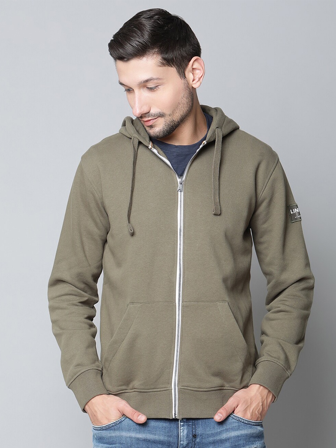 

LINDBERGH Men Olive Solid Hooded Sweat Shirt