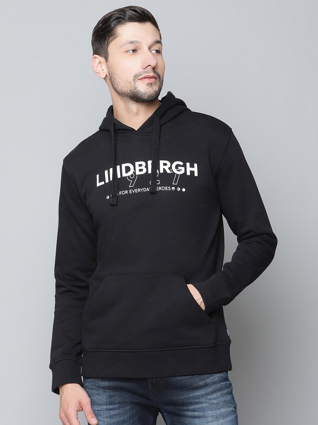 

LINDBERGH Men Black Printed Hooded Sweatshirt