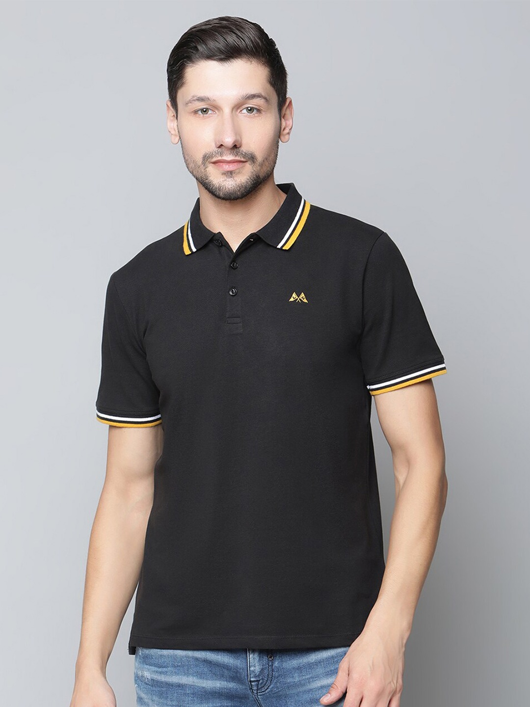 

LINDBERGH Men Black Polo Collar T-shirt