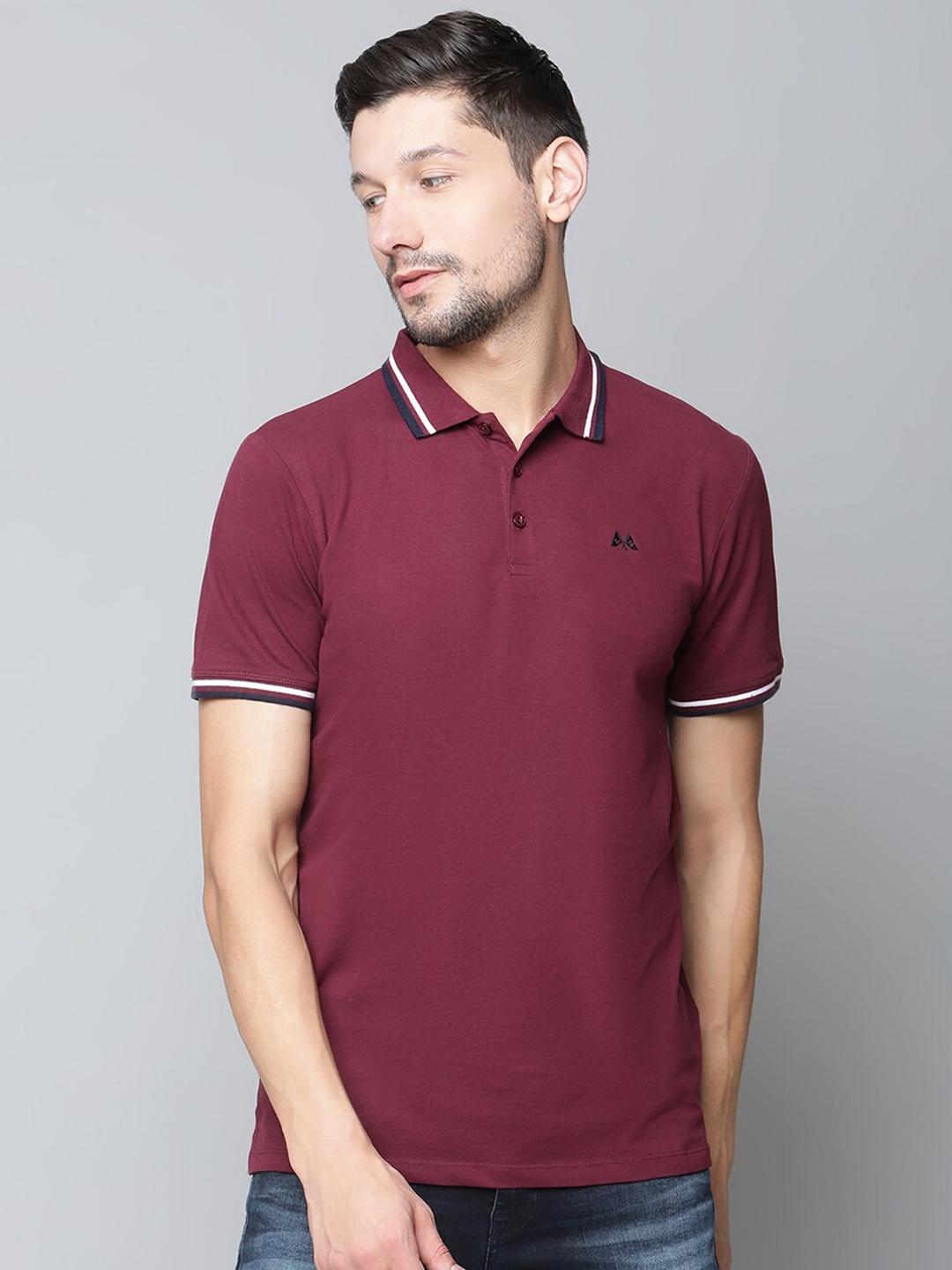 

LINDBERGH Men Burgundy Polo Collar T-shirt