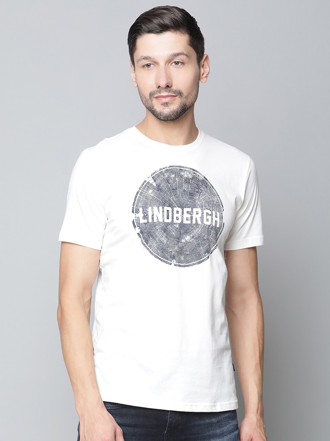 

LINDBERGH Men Off White Printed Pure Cotton T-shirt