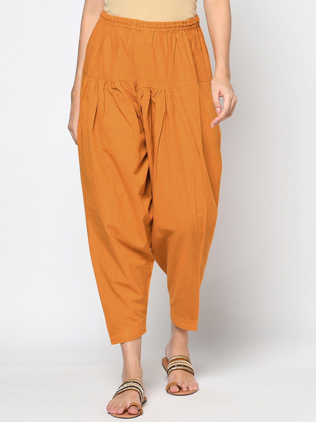 

Fabindia Women Yellow Solid Cotton Salwar