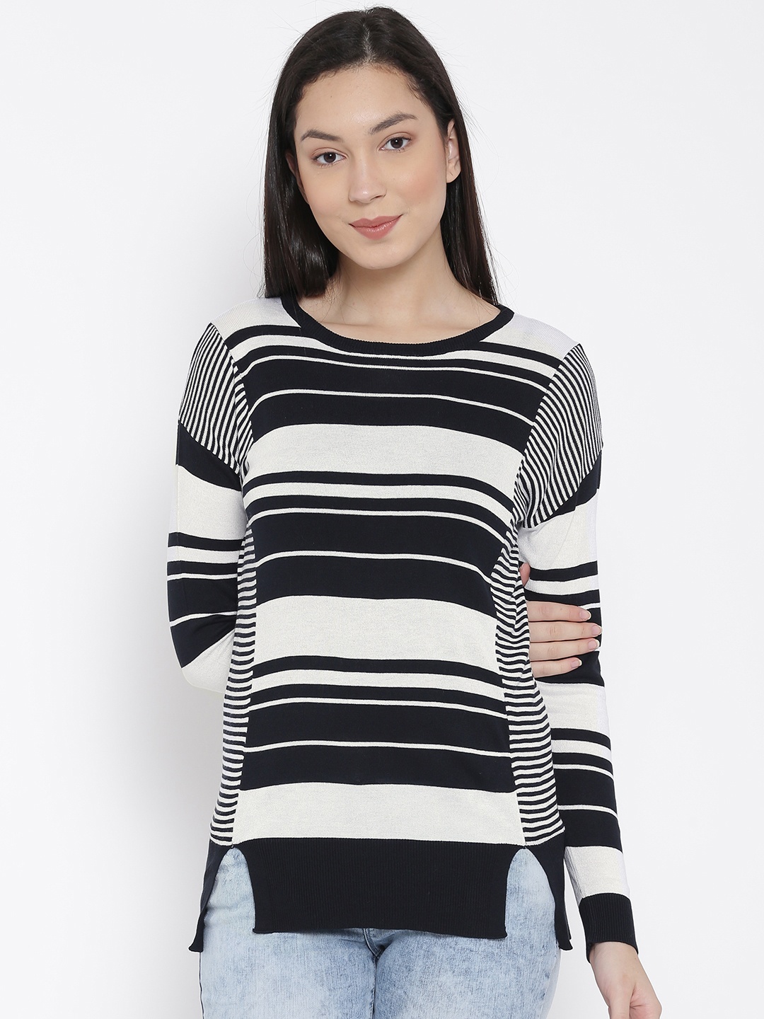 

United Colors of Benetton Women White Striped Sweater