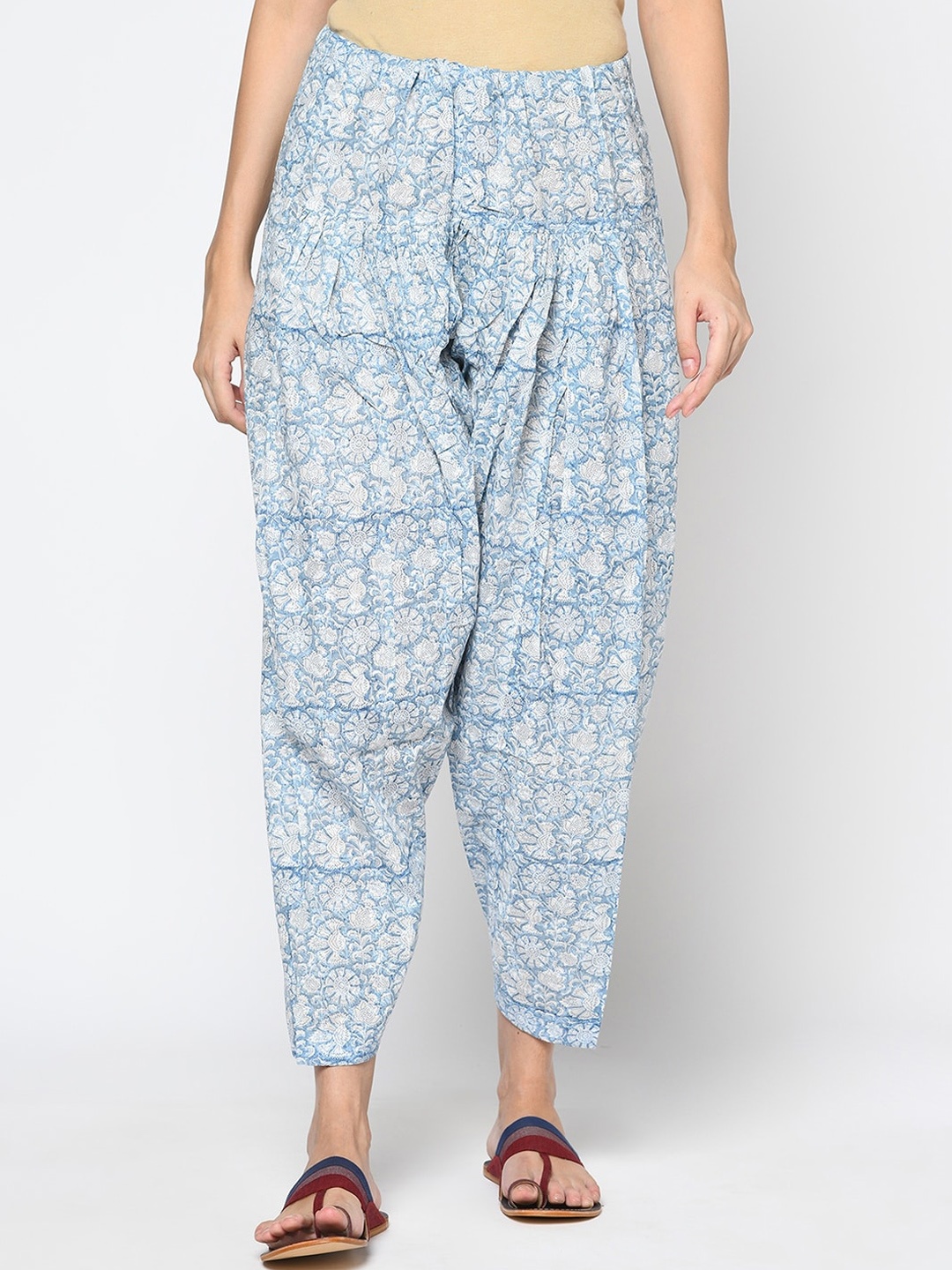 

Fabindia Women Blue & White Printed Cotton Salwar
