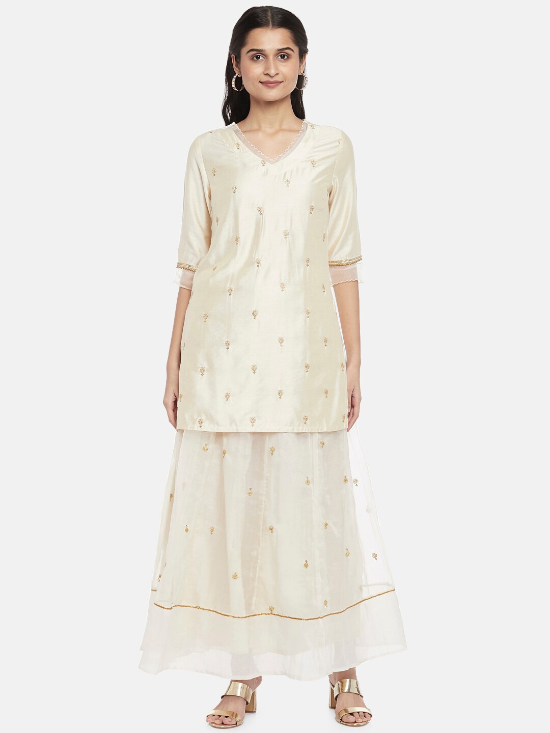 

RANGMANCH BY PANTALOONS Women Off White Regular Kurti with Skirt & With Dupatta