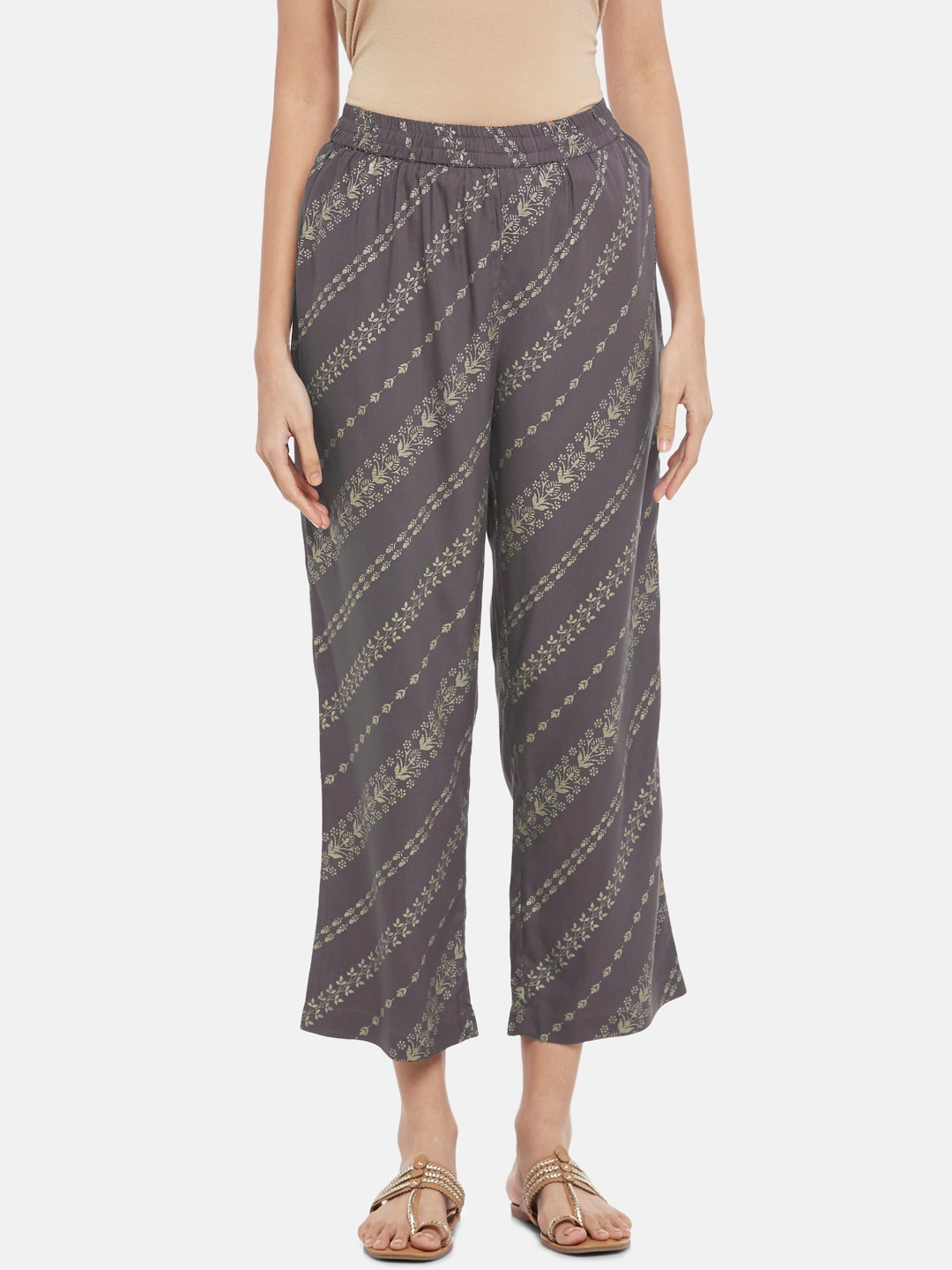 

RANGMANCH BY PANTALOONS Women Charcoal Printed Wide Leg Palazzo