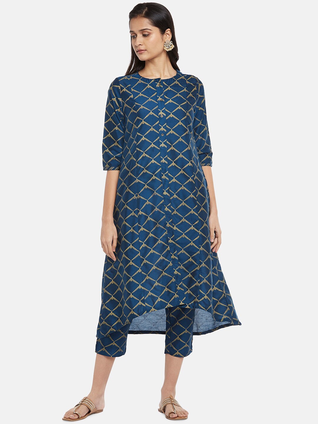 

RANGMANCH BY PANTALOONS Women Blue Printed Regular Kurti with Trousers