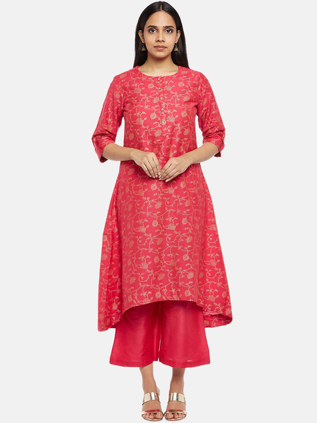 

RANGMANCH BY PANTALOONS Women Fuchsia Ethnic Motifs Printed Panelled Kurti with Palazzos