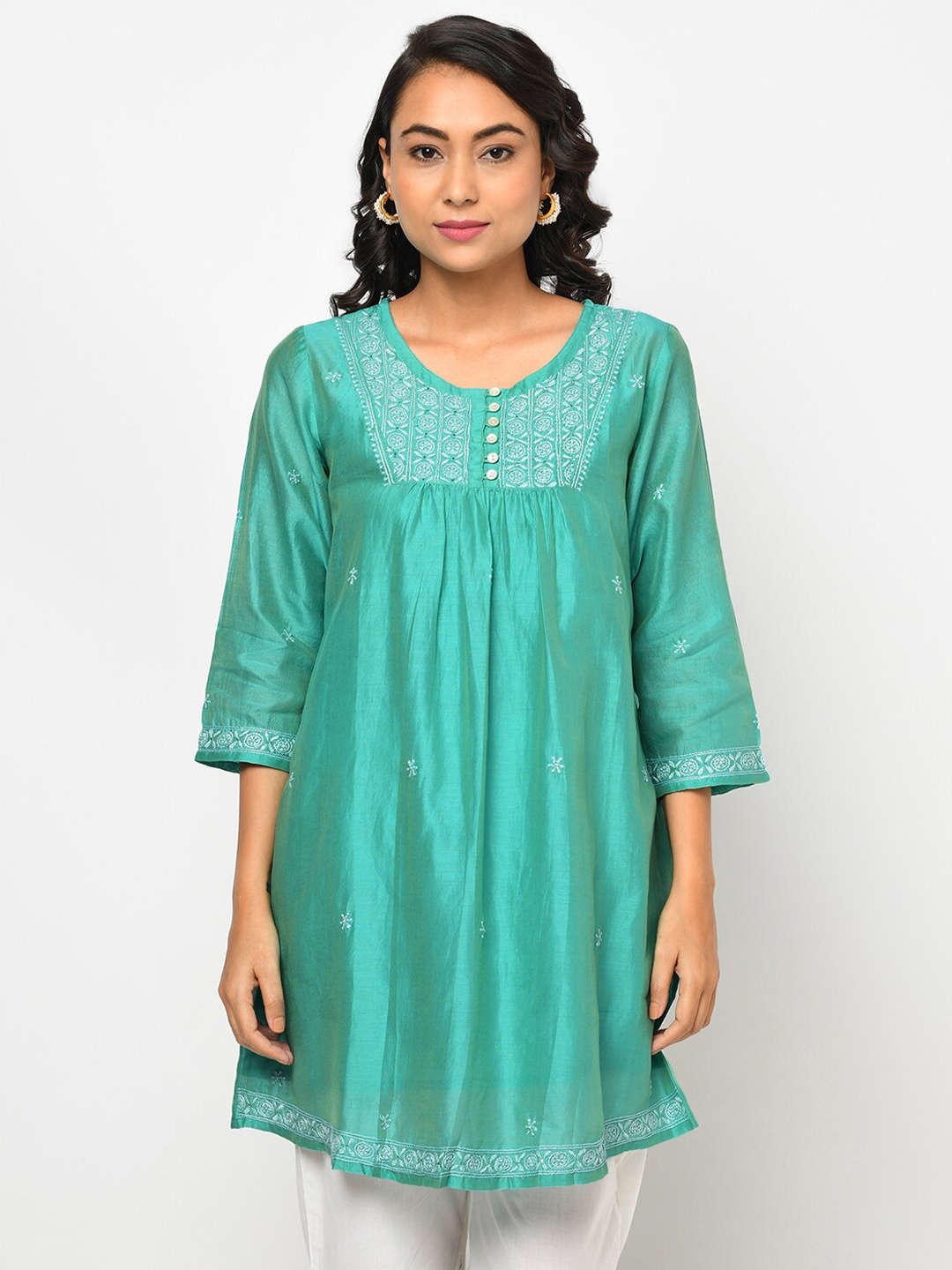 

Fabindia Blue & White Embroidered Tunic