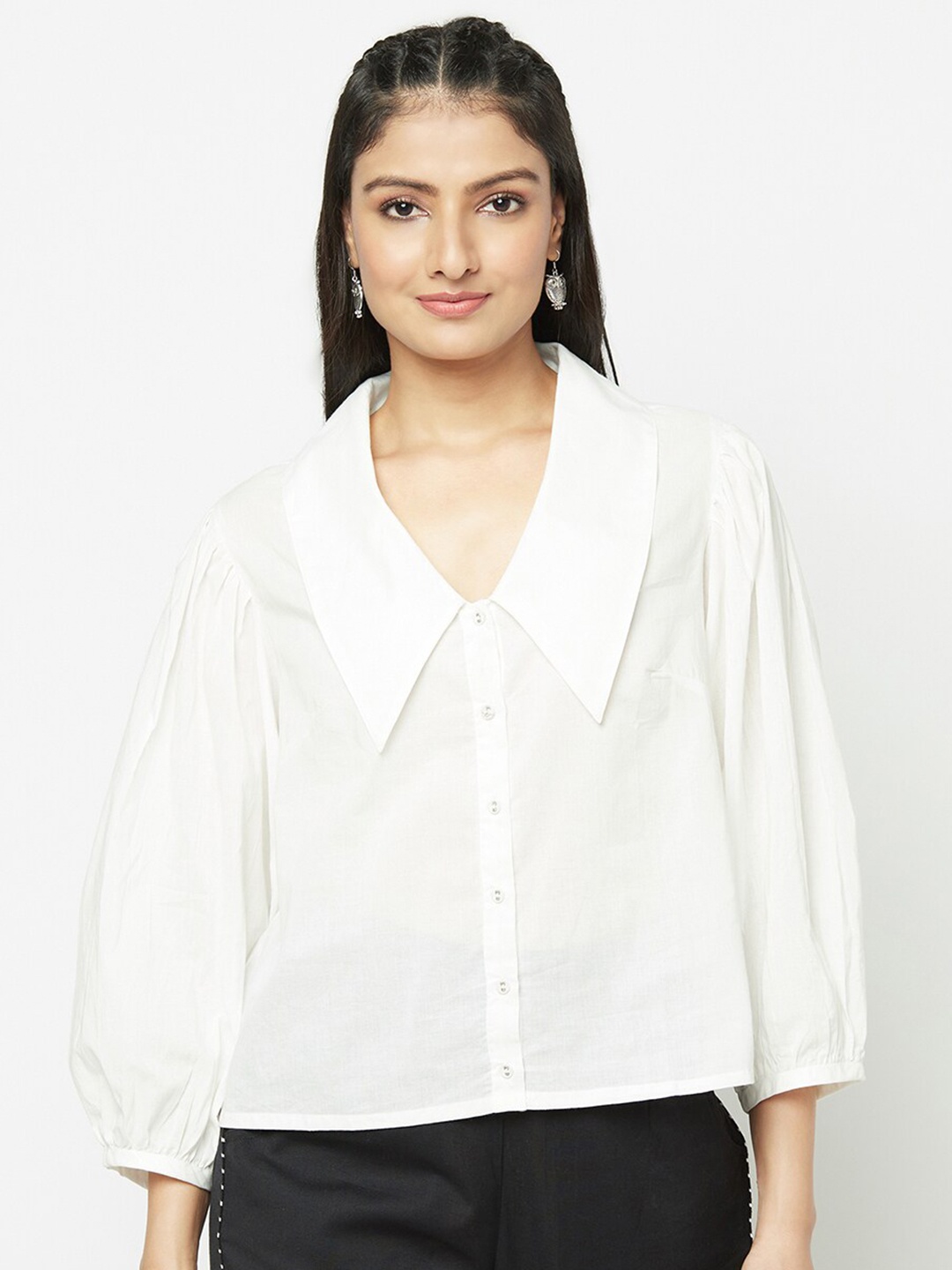 

Fabindia Women Off White Opaque Casual Shirt