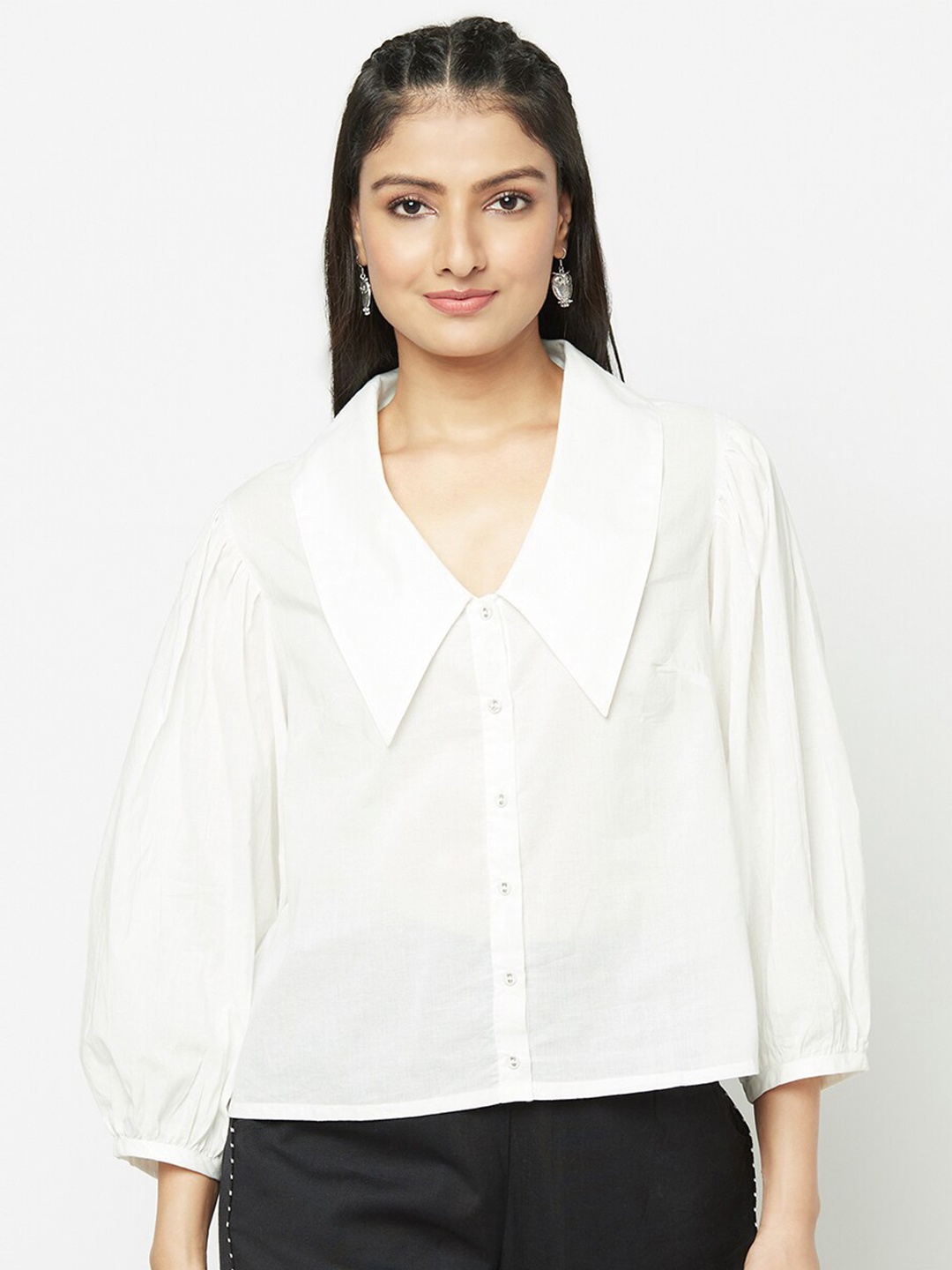 

Fabindia Women White Opaque Casual Shirt