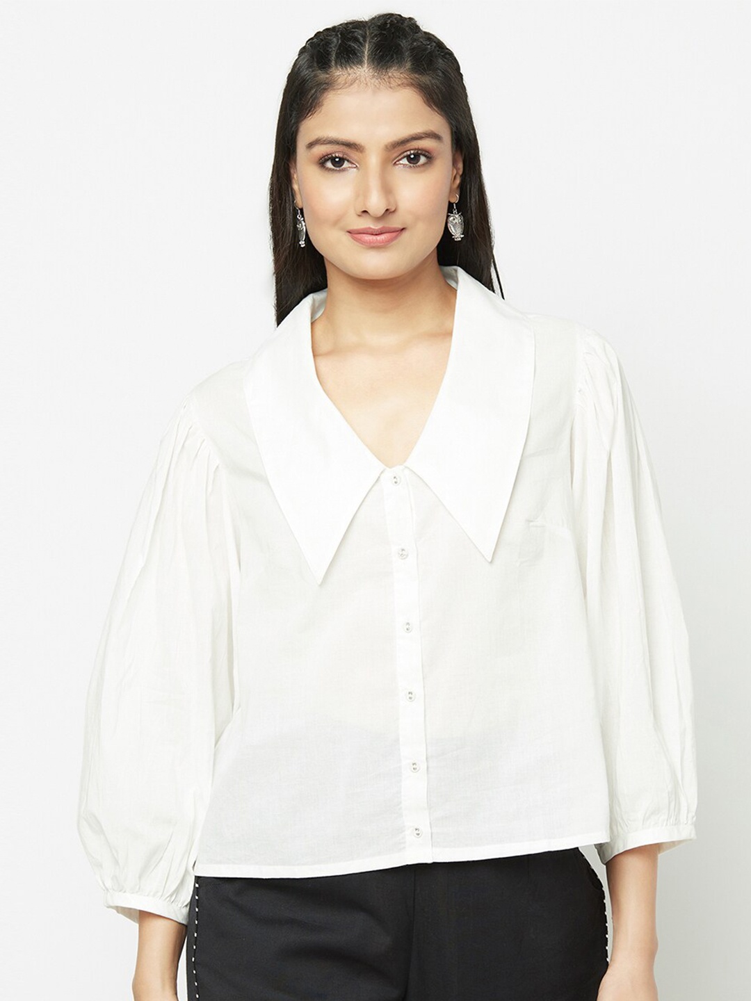 

Fabindia Women White Opaque Casual Shirt