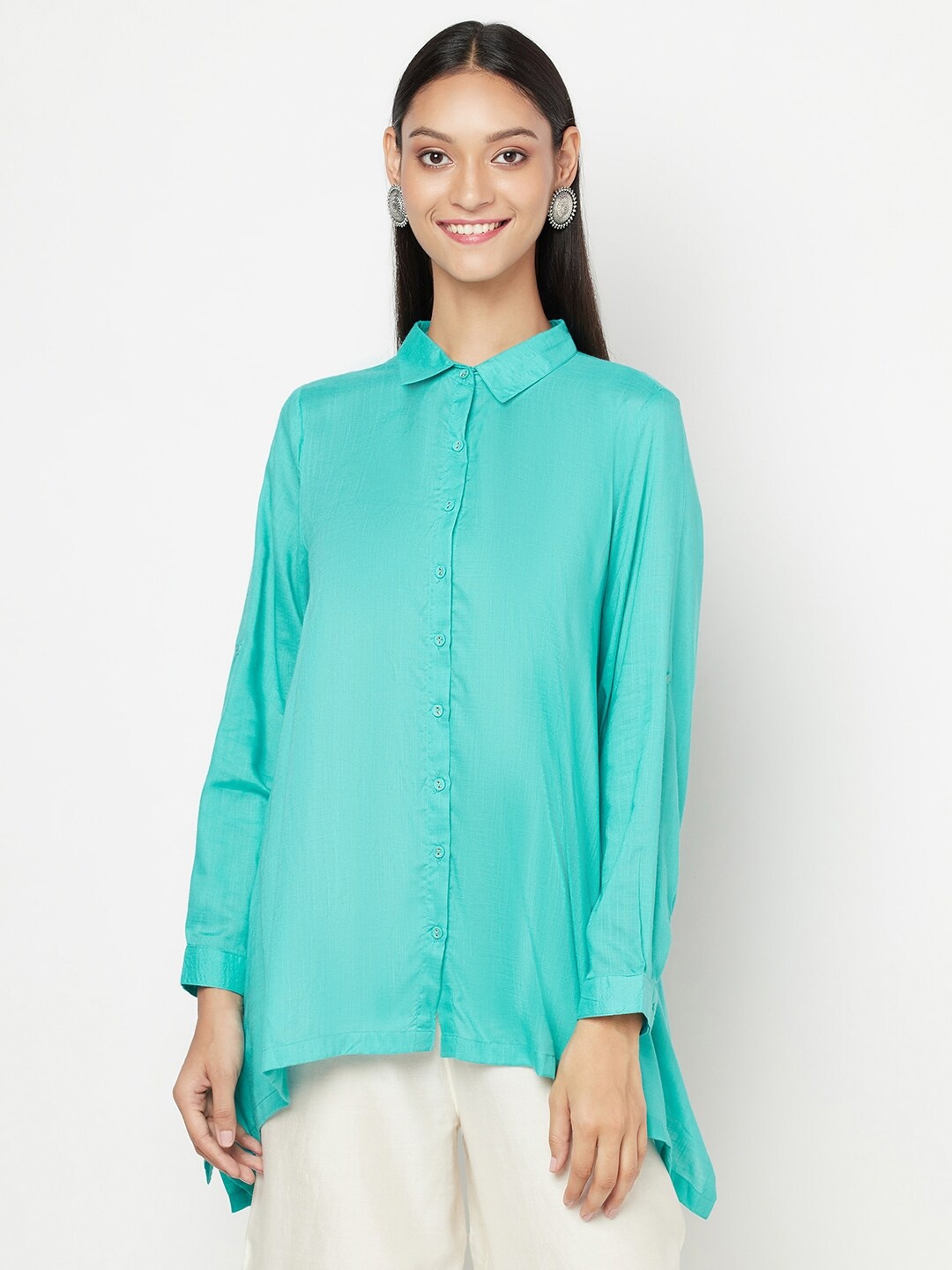 

Fabindia Women Blue Opaque Casual Shirt