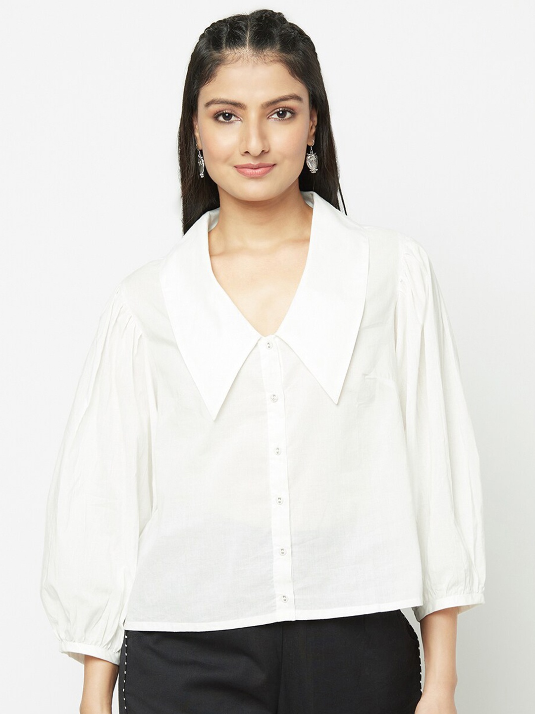 

Fabindia Women White Opaque Casual Shirt