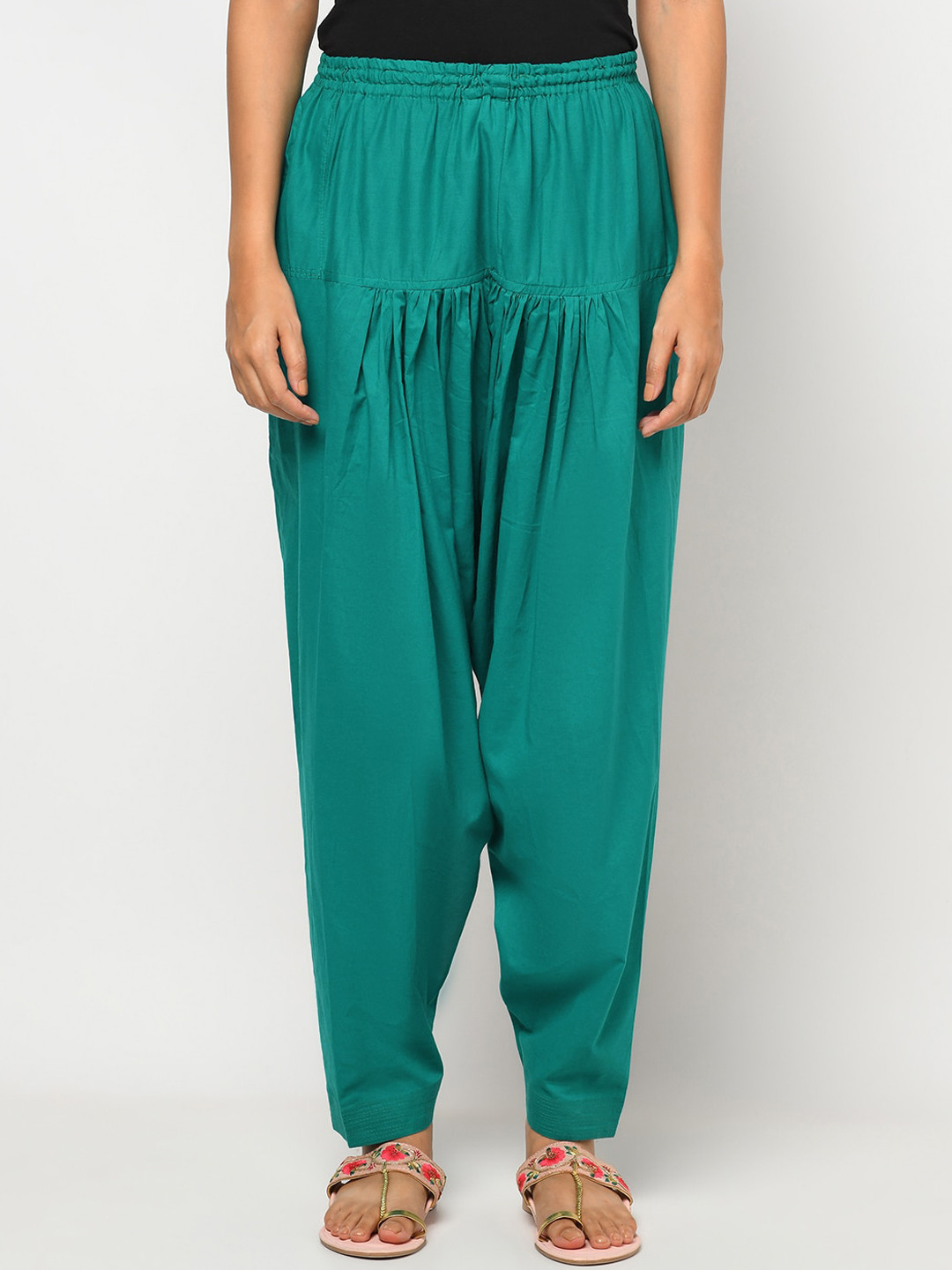

Fabindia Women Aqua Cotton Elasticatd Salwar, Turquoise blue
