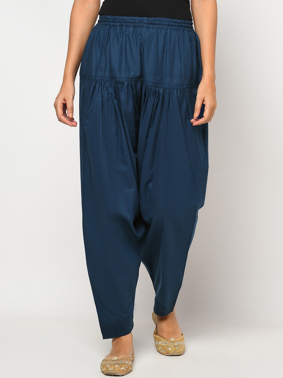 

Fabindia Women Navy Blue Solid Cotton Salwars