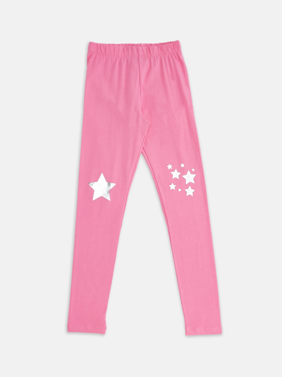 

Pantaloons Junior Girls Pink & Silver Coloured Graphic Printed Leggings